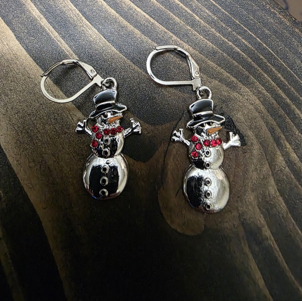 Festive Snowman Earrings with Red Accents